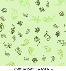 Light Green vector seamless elegant background with leaves and flowers. Modern abstract illustration with leaves and flowers. Doodle design can be used for your web site.