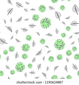 Light Green vector seamless elegant template with leaves, flowers. Brand new colored illustration with leaves and flowers. Design for textile, fabric, wallpapers.