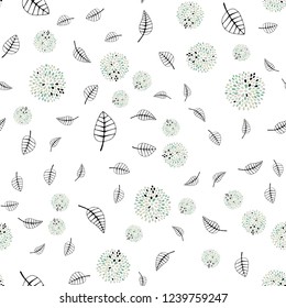 Light Green vector seamless elegant template with leaves, flowers. Illustration with doodles on abstract template. Trendy design for wallpaper, fabric makers.