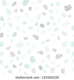 Light Green vector seamless elegant pattern with leaves, branches. Sketchy doodles on white background. Template for business cards, websites.