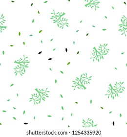 Light Green vector seamless elegant pattern with leaves, branches. Abstract illustration with leaves, branches in doodles style. Template for business cards, websites.