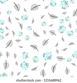 Light Green vector seamless elegant wallpaper with leaves, flowers. Illustration with doodles on abstract template. Pattern for design of window blinds, curtains.