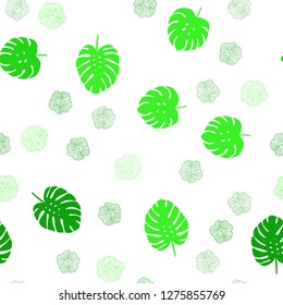 Light Green vector seamless elegant wallpaper with flowers, leaves. Shining colored illustration with leaves and flowers. Design for textile, fabric, wallpapers.