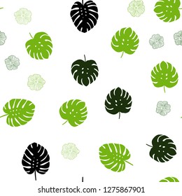 Light Green vector seamless elegant wallpaper with flowers, leaves. Doodle illustration of leaves and flowers in Origami style. Template for business cards, websites.