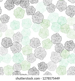 Light Green vector seamless elegant background with flowers. Illustration with colorful abstract doodle flowers. Texture for window blinds, curtains.