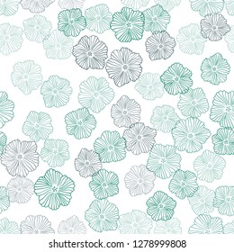 Light Green vector seamless elegant background with flowers. Sketchy doodle flowers on white background. Pattern for design of fabric, wallpapers.