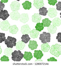 Light Green vector seamless elegant background with flowers. Abstract illustration with flowers in doodles style. Pattern for trendy fabric, wallpapers.