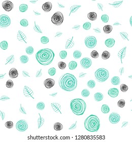 Light Green vector seamless elegant template with leaves and flowers. Colorful illustration in doodle style with leaves, flowers. Pattern for trendy fabric, wallpapers.