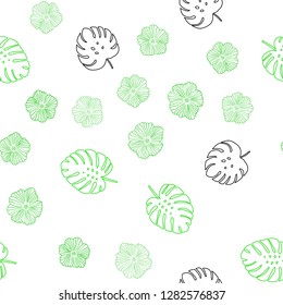 Light Green vector seamless elegant background with flowers, leaves. Abstract illustration with leaves, flowers in doodles style. Design for textile, fabric, wallpapers.