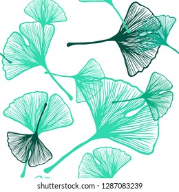 Light Green vector seamless elegant background with leaves. Colorful illustration in doodle style with leaves. Texture for window blinds, curtains.