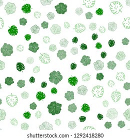 Light Green vector seamless elegant pattern with leaves, flowers. Leaves and flowers with gradient on white background. Pattern for design of fabric, wallpapers.