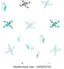 Light Green vector seamless elegant pattern with leaves. Sketchy doodles with leaves on blurred background. Design for textile, fabric, wallpapers.