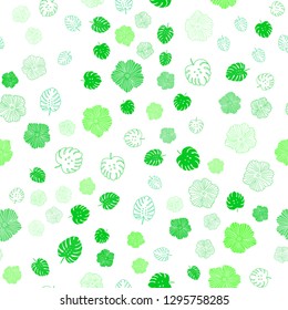 Light Green vector seamless elegant background with leaves, flowers. Shining colored illustration with leaves and flowers. Pattern for design of fabric, wallpapers.