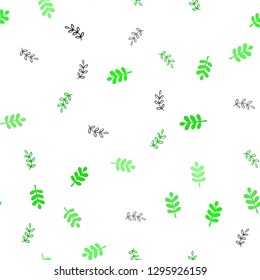 Light Green vector seamless elegant pattern with leaves. Glitter abstract illustration with doodles and leaves. Design for textile, fabric, wallpapers.
