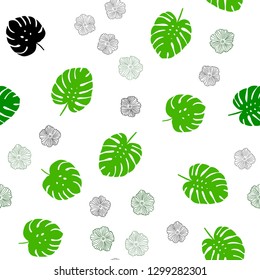 Light Green vector seamless elegant pattern with flowers, leaves. Colorful illustration in doodle style with leaves, flowers. Design for textile, fabric, wallpapers.