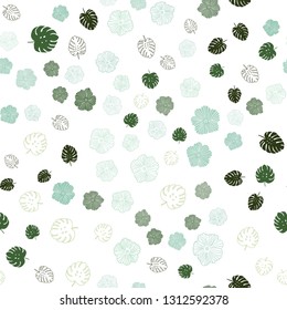 Light Green vector seamless elegant template with leaves, flowers. Colorful illustration in doodle style with leaves, flowers. Design for textile, fabric, wallpapers.