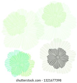 Light Green vector seamless elegant pattern with flowers. Sketchy doodle flowers on white background. Design for textile, fabric, wallpapers.