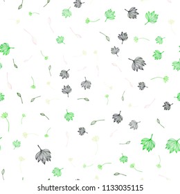 Light Green vector seamless hand painted background. A vague abstract illustration with leaves in doodles style. Pattern for coloring books and pages for kids.