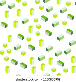 Light Green vector seamless, isometric pattern in square style. Modern abstract illustration with colorful rectangles. Pattern for trendy fabric, wallpapers.