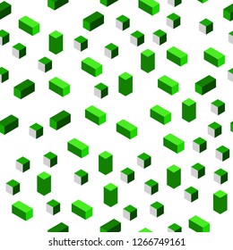 Light Green vector seamless, isometric pattern in square style. Illustration with set of colorful rectangles. Pattern for design of fabric, wallpapers.