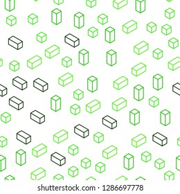 Light Green vector seamless, isometric pattern in square style. Glitter abstract illustration with rectangular shapes. Template for business cards, websites.