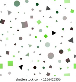 Light Green vector seamless layout with circles, lines, rectangles. Abstract illustration with colorful dots, lines, cubes. Template for business cards, websites.