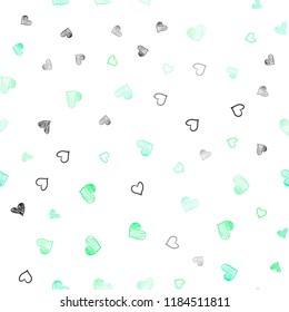 Light Green vector seamless layout with sweet hearts. Hearts on blurred abstract background with colorful gradient. Pattern for marriage gifts, congratulations.