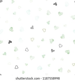 Light Green vector seamless layout with sweet hearts. Beautiful colored illustration with hearts in celebration style. Design for ad, poster, banner of Valentine Day.