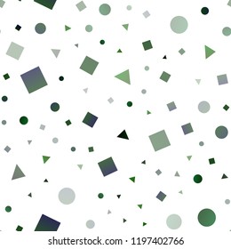 Light Green vector seamless layout with circles, lines, rectangles. Glitter abstract illustration with spheres, squares, lines. Trendy design for wallpaper, fabric makers.