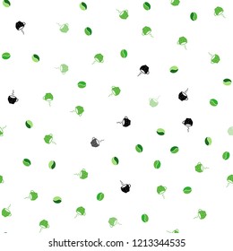 Light Green vector seamless layout with coffee set. Gradient illustration with coffee beans, tea cups. Design for ad, poster, banner of cafes, restaurants.