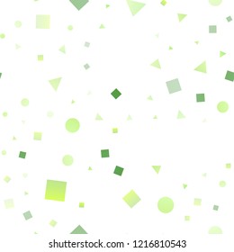 Light Green vector seamless layout with circles, lines, rectangles. Abstract illustration with colorful dots, lines, cubes. Pattern for design of window blinds, curtains.