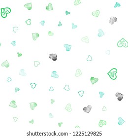 Light Green vector seamless layout with sweet hearts. Glitter abstract illustration with colorful hearts in romantic style. Design for ad, poster, banner of Valentine Day.