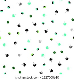Light Green vector seamless layout with coffee set. Gradient abstract collection of coffee cups and beans. Pattern for ad, booklets, leaflets of restaurants.
