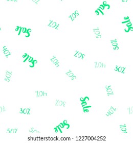 Light Green vector seamless layout with discount of 30%, 40%, 50%. Colorful set of  percentage signs in simple style. Backdrop for super sales on Black Friday.