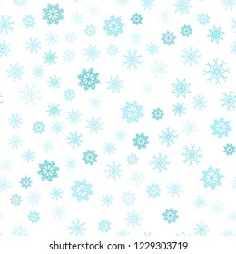 Light Green vector seamless layout with bright snowflakes. Blurred decorative design in xmas style with snow. Pattern for trendy fabric, wallpapers.