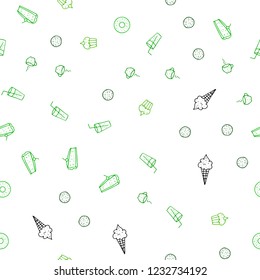 Light Green vector seamless layout with restaurant food. Illustration with set of fresh food in doodle style. Design for ad, poster, banner of cafes or restaurants.