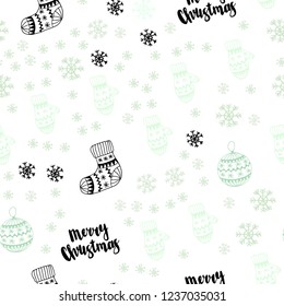 Light Green vector seamless layout with bright snowflakes, balls, socks, mittens. Colorful xmas elements with gradient. Design for wallpaper, fabric makers.