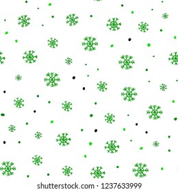 Light Green vector seamless layout with bright snowflakes. Shining colorful illustration with snow in christmas style. Design for textile, fabric, wallpapers.