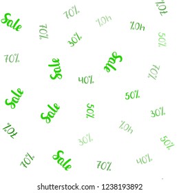 Light Green vector seamless layout with discount of 30%, 40%, 50%. Illustration with signs of sales on abstract template. Template for season sales, shopping ads.