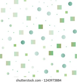 Light Green vector seamless layout with circle spots, cubes. Abstract backdrop with colorful circles, rectangles. Pattern for design of window blinds, curtains.