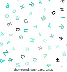 Light Green vector seamless layout with latin alphabet. Shining colorful illustration with isolated letters. Texture for window blinds, curtains.