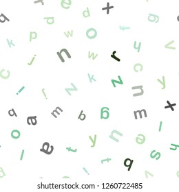 Light Green vector seamless layout with latin alphabet. Shining colorful illustration with isolated letters. Design for textile, fabric, wallpapers.