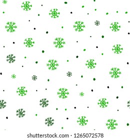 Light Green vector seamless layout with bright snowflakes. Colorful decorative design in xmas style with snow. Pattern for design of window blinds, curtains.