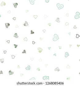 Light Green vector seamless layout with sweet hearts. Blurred decorative design in doodle style with hearts. Design for ad, poster, banner of Valentine Day.