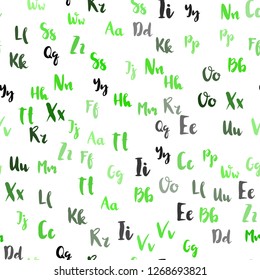 Light Green vector seamless layout with latin alphabet. Shining colorful illustration with isolated letters. Pattern for trendy fabric, wallpapers.