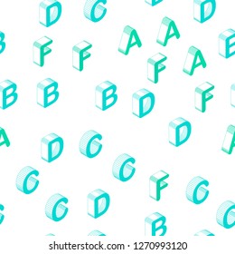 Light Green vector seamless layout with 3D latin alphabet. Colorful 3D alphabet signs with gradient on white background. Design for wallpaper, fabric makers.