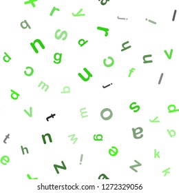 Light Green vector seamless layout with latin alphabet. Shining illustration with ABC symbols on abstract template. Design for textile, fabric, wallpapers.