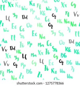 Light Green vector seamless layout with latin alphabet. Shining illustration with ABC symbols on abstract template. Design for textile, fabric, wallpapers.