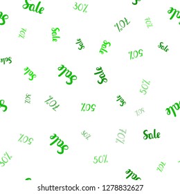 Light Green vector seamless layout with discount of 30, 50, 70%. Gradient illustration with discount signs on white backdrop. Backdrop for mega promotions, discounts.