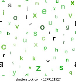 Light Green vector seamless layout with latin alphabet. Colored alphabet signs with gradient on white background. Texture for window blinds, curtains.